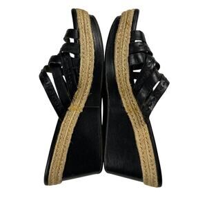 Ugg Addyson Black Leather Woven Strappy Espadrille Wedge Slide Sandals Size 9